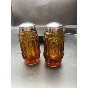 Amber Glass Salt and Pepper Shakers with Silver-Tone Lids